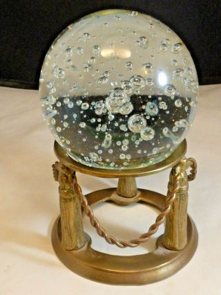 Crystal Ball on Stand Brass Base Suspended Bubble ' S Clear Glass 4 