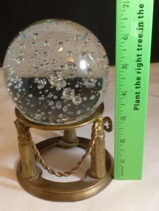 Crystal Ball on Stand Brass Base Suspended Bubble ' S Clear Glass 4 