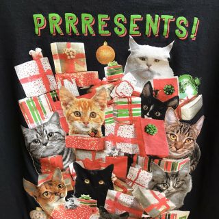Cats Holiday Tee Prrresents Purrfect Xmas Ugly T Shirt Unisex Large Cotton Kitty