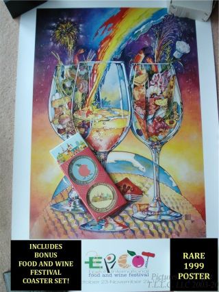 Rare Disney World Epcot Center Food And Wine Festival Poster,  Coaster Set
