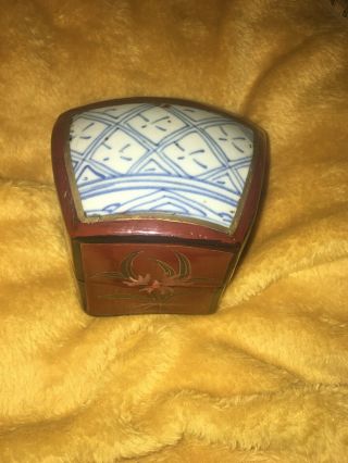 Vintage Chinese Blue And White Shard Porcelain Trinket Box