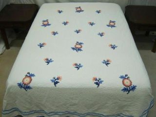 Vintage Unique Ret Rac Floral Chenille Bedspread
