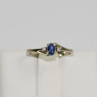 Vintage 10k White Gold Blue Star Sapphire Diamond Accent Ring Size 6 Signed Tre