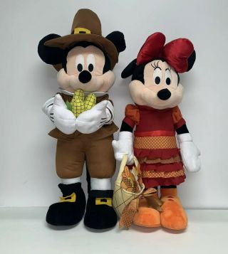 Disney Mickey & Minnie Mouse Pilgrim Thanksgiving Porch Door Greeters 24 " Gemmy
