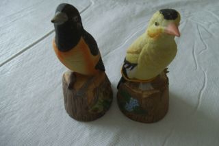 1979 Jasco Feathered Friends Black Bird,  Yellow Bird Hand Painted Bells