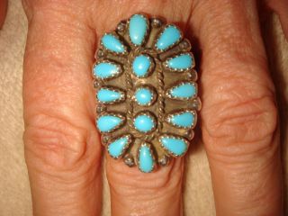 Vtg.  Old Pawn Navajo Sterling Silver Sleeping Beauty Turquoise Cluster Ring 7 Rc