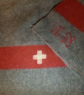 Vintage Swiss Army 100 Wool Blanket 83 X 55 Signed Vg 58