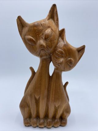Mcm Vintage Mid Century Modern Carved Wood Siamese Cats Sculpture 9”