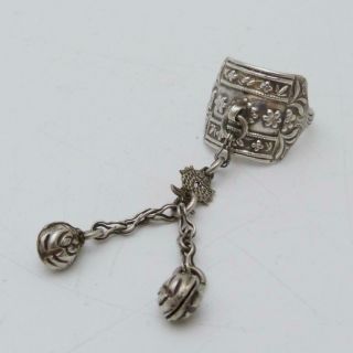 Vintage Chinese White Metal Dress Ring With Pendants