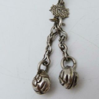 VINTAGE CHINESE WHITE METAL DRESS RING WITH PENDANTS 2