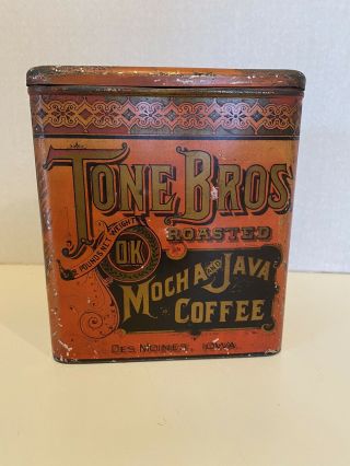 Vtg Tone Bros Mocha & Java Coffee Desmoines,  Ia/ Norton Brothers Chicago Tin