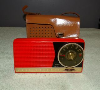 Vintage Westinghouse 7 Transistor Pocket Radio Model H - 619p7 Red W/case