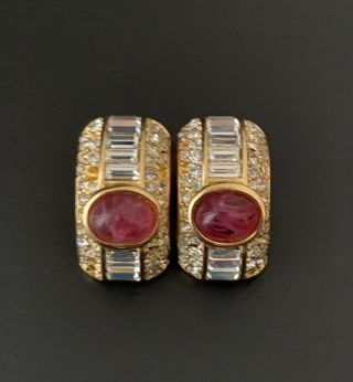 Vintage Rhinestone Ruby Look Christian Dior Earrings