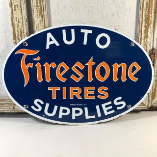 Vintage Porcelain Firestone Auto Supplies Gas Oil Sign Service Station