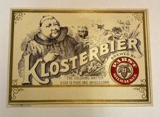 Vintage Beer Bottle Label Pre - Pro “klosterbier Pabst Milwaukee”