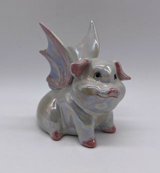 Vintage Porcelain Flying Pig With Wings Figurine Opalescent