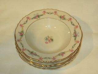 Vintage Syracuse China Federal Shape Soup Bowls Roses Set Of 6