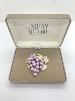 Vintage Nolan Miller Gold Toned Purple Lavender Sonoma Grapes Crystal Brooch Pin