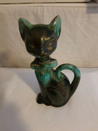 Vintage Redware Pottery Brown & Green Cat Figurine,  Souveneir Of Ont.  Canada