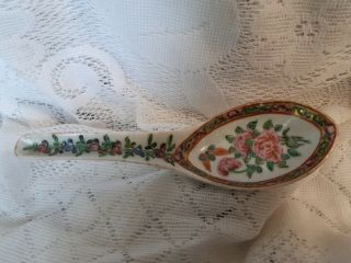 Antique Chinese Porcelain Soup Spoon - Enamel Hand Painted Famille Rose 6 " Long