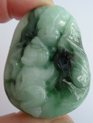 Certified Green Natural A Jade Jadeite Carved Monkey Ruyi Lotus Pendant Pendant