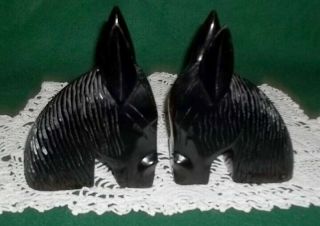 Vintage Set Of Two Wood Hand Carved Horse / Mule / Donkey Bookends -
