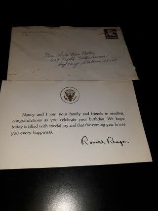 President Ronald Reagan White House Birthday Card With Presidential Seal