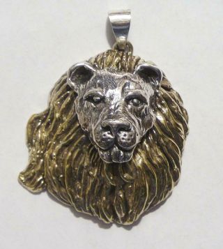 Big Vintage Signed Yaacov Heller Lion Sterling Silver W/ Gold Accents Pendant