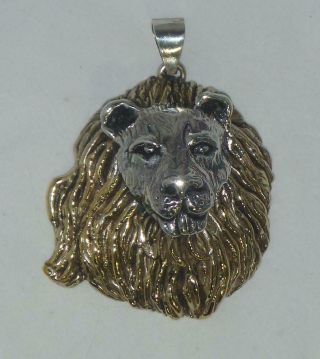 BIG Vintage Signed Yaacov Heller LION Sterling Silver w/ Gold Accents Pendant 2