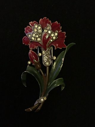 Vintage Trifari Fur Clip Designed By Alfred Philippe From The 40’s,  Red & Green