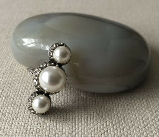 Vintage Lanvin Faux Pearl And Crystal Cocktail Ring.