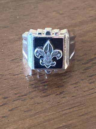 Vintage 925 Sterling Silver Boy Scouts Eagle Emblem Ring Sz 5 Black Onyx
