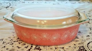 Vintage Pyrex Casserole Dish With Lid Pink Daisy Pattern 2 1/2 Qt