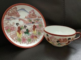 Vintage Japanese Hand Painted Egg Shell Porcelain Tea Cup & Saucer