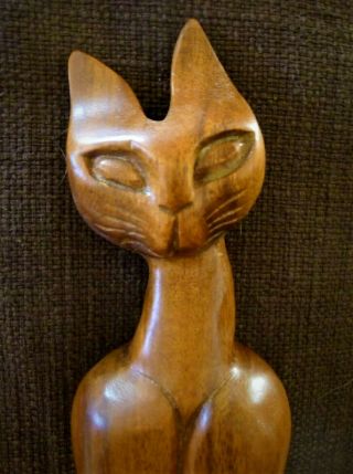 Vintage Mid Century Monkey Pod Siamese Cat Figure Tilted Head - Hand Carved Wood