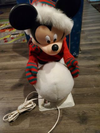 Vintage Animated Mickey Mouse Rolling Snowball Santa 