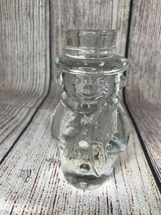 Vintage Clear Art Glass Snowman Figurine Paperweight Christmas Holiday Decor