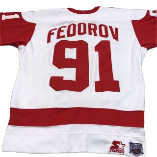 Vintage Detroit Red Wings Sergei Fedorov 91 Starter M White Nhl Hockey Jersey