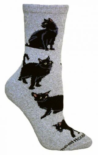 Black Cat Dog Breed Gray Lightweight Stretch Cotton Adult Socks