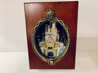 Walt Disney World 50th Anniversary Cinderella Castle Pin In Wooden Display Box