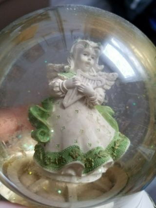 Vintage - Collector - Musical Snow Globe With Green Angel