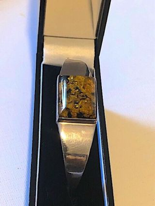 Stylish Vintage Hallmarked Solid Sterling Silver And Amber Bracelet.  Boxed.
