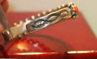 Vintage Sterling Cuff Bracelet Native American Coral Signed LF 3