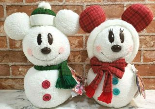 Tokyo Disney Snowman Mickey Minnie Plush Doll Christmas 2017 Big Size H12.  6 " Xmas