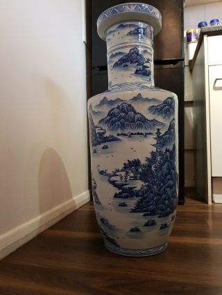 Very Large Vintage,  Chinese Vase,  Blue & White,  Over 2 Foot High
