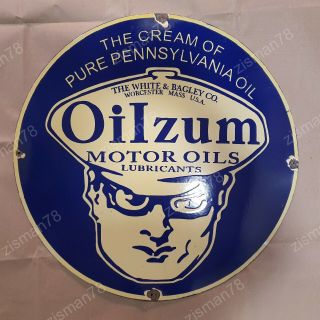 Oilzum Motor Oils Vintage Porcelain Sign 24 Inches Round