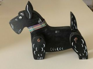 Old Wood Toy w Moving Legs Scottish Terrier Black Scottie Dog Scotty 2
