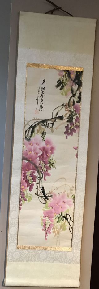 Vintage Oriental Chinese Wall Hanging Scroll Beautifully Hand Painted