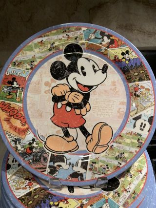 16 Disney Mickey Mouse Comic Strip Melamine Plastic Dinner Plates 11 Inches Wide