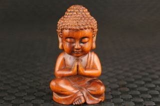 Rare Chinese Old Boxwood Hand Carved Buddha Blessing Statue Figure Decoration